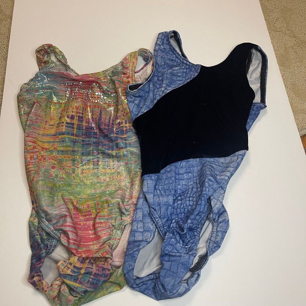 Jam Wear Leos Girls Dance Gymnastics Leotards Blue and Multicolor Tie Dye Medium
